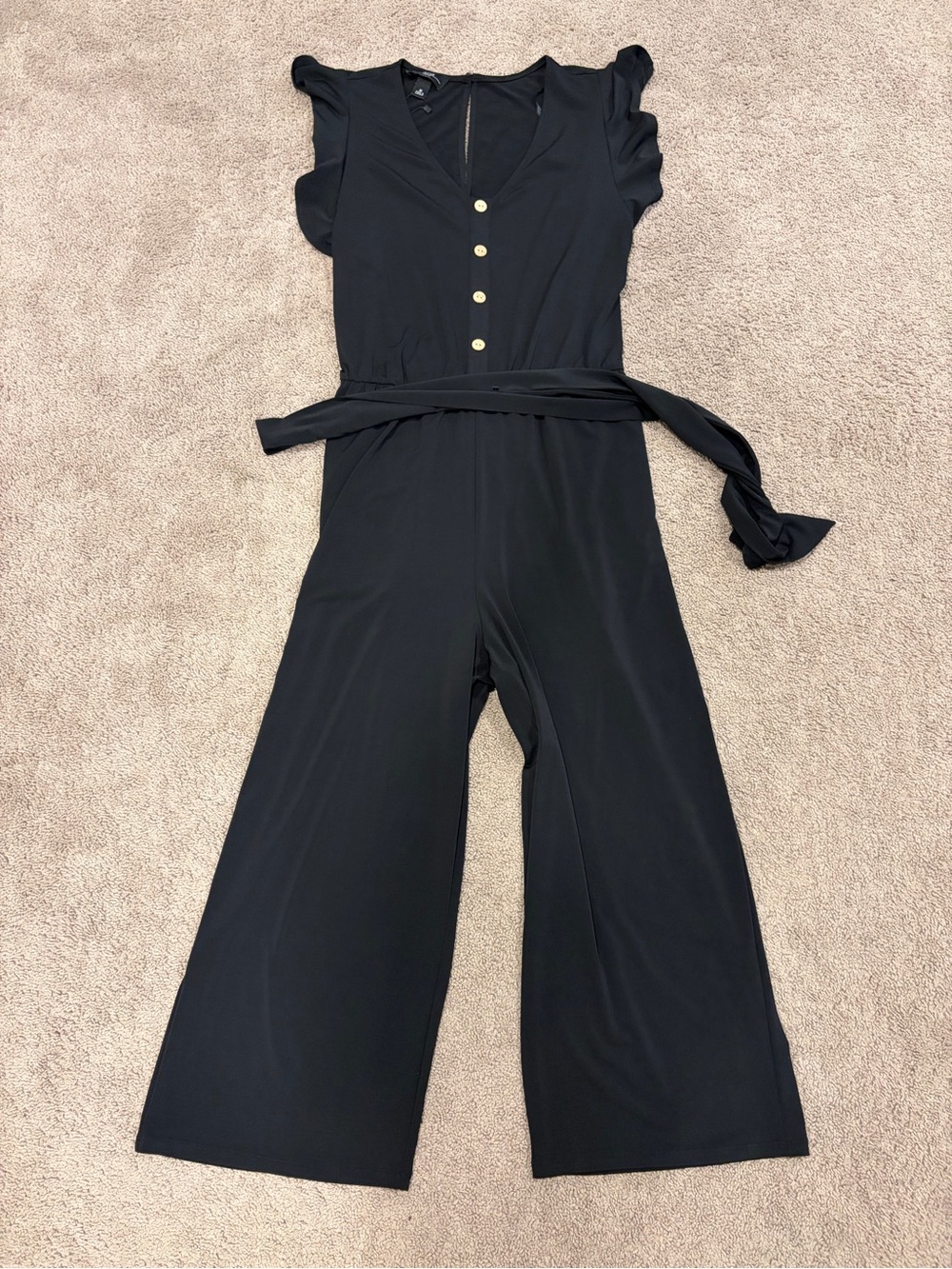 Sleeveless Black Wide-Leg Jumpsuit with Tie Waist